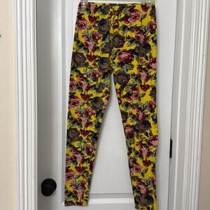 Silver red and pink rose yellow leggings one size